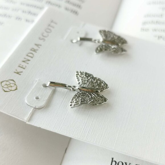 NEW Kendra Scott Hadley Butterfly Silver Small Drop Earrings Authentic - Picture 2 of 3